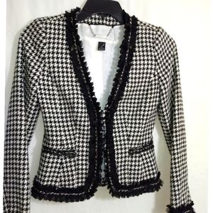 White House Black Market Black and White Houndstooth Blazer